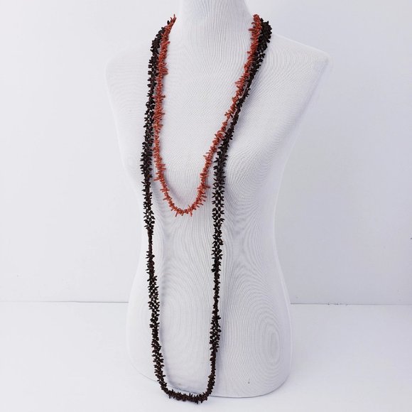 Vintage Necklace Lot Red Branch Coral & Appleseed Necklace, Peace Sign Charm - Picture 7 of 9